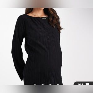 Mamalicious Maternity long sleeve plissé top in black